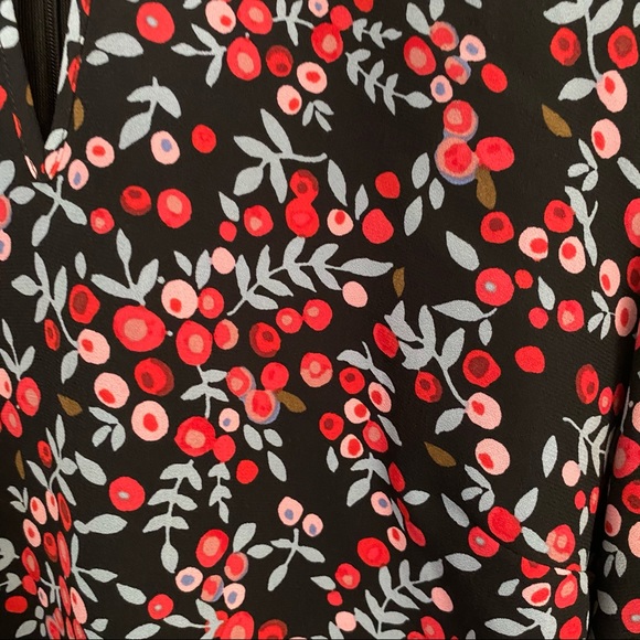 LOFT Cherry Berry Print Velvet Trim Cutout dress - Picture 8 of 8